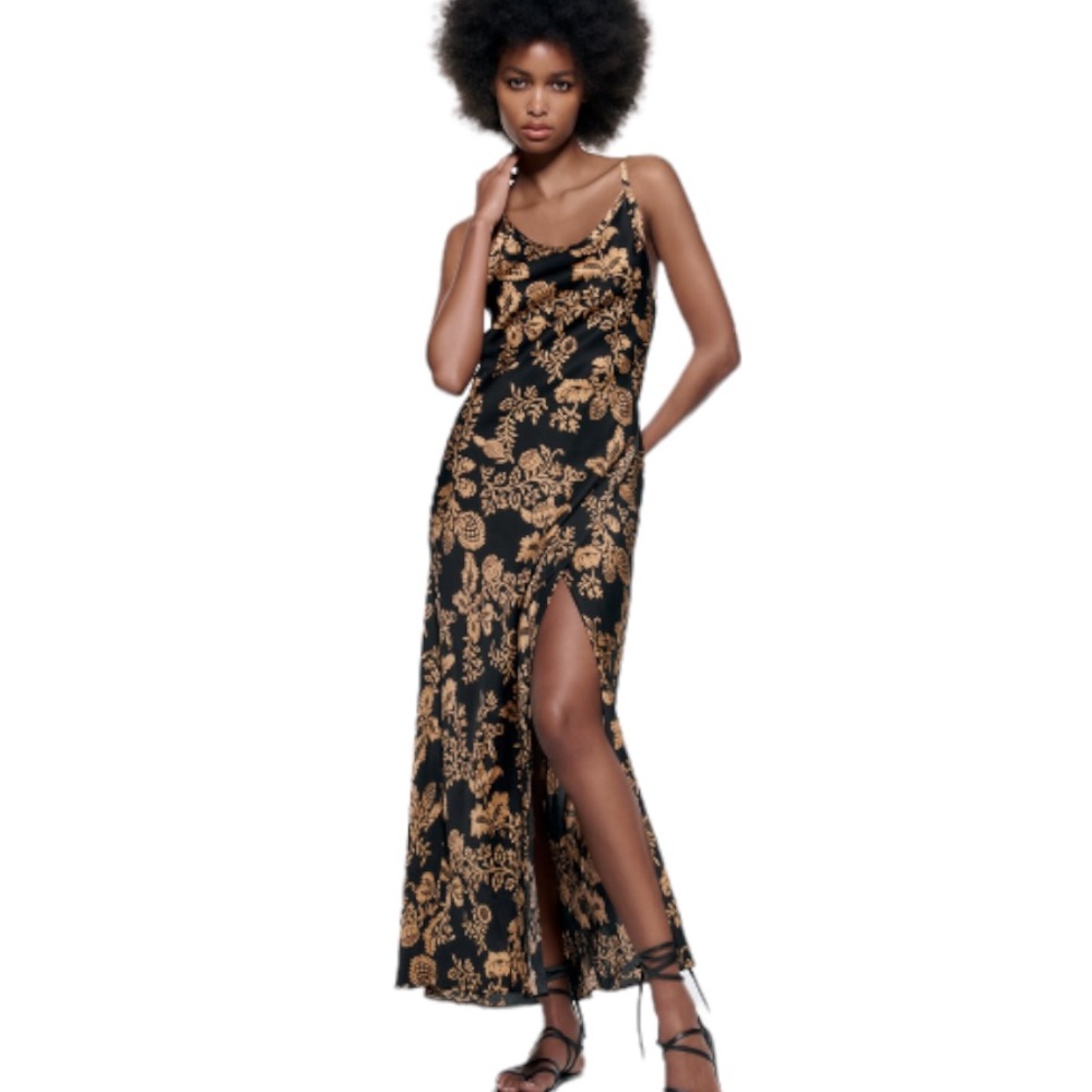Zara floral print wrap midi dress side slit